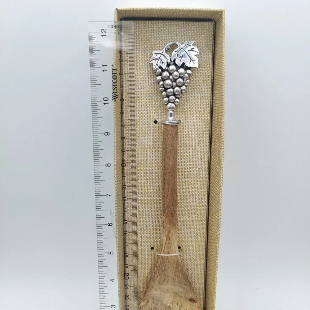 Bamboo Salad Server With Silver Metal Grape Accents